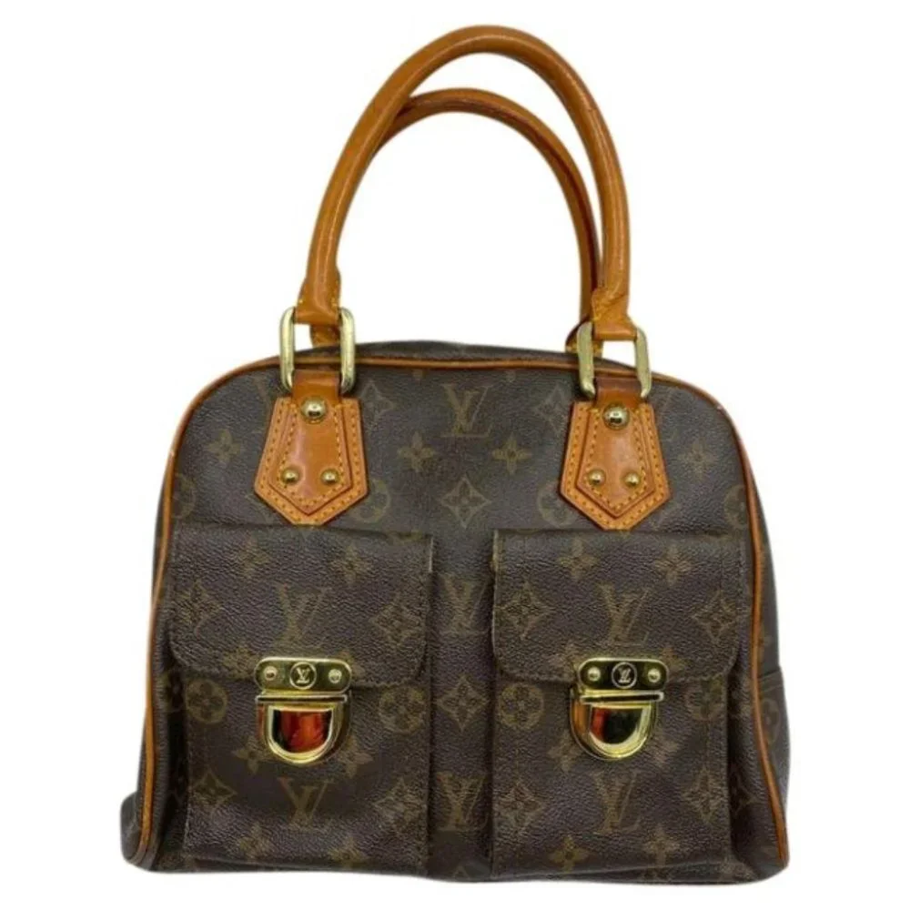 Authentic Louis Vuitton Manhattan PM Brown Tote Handbag w Cert